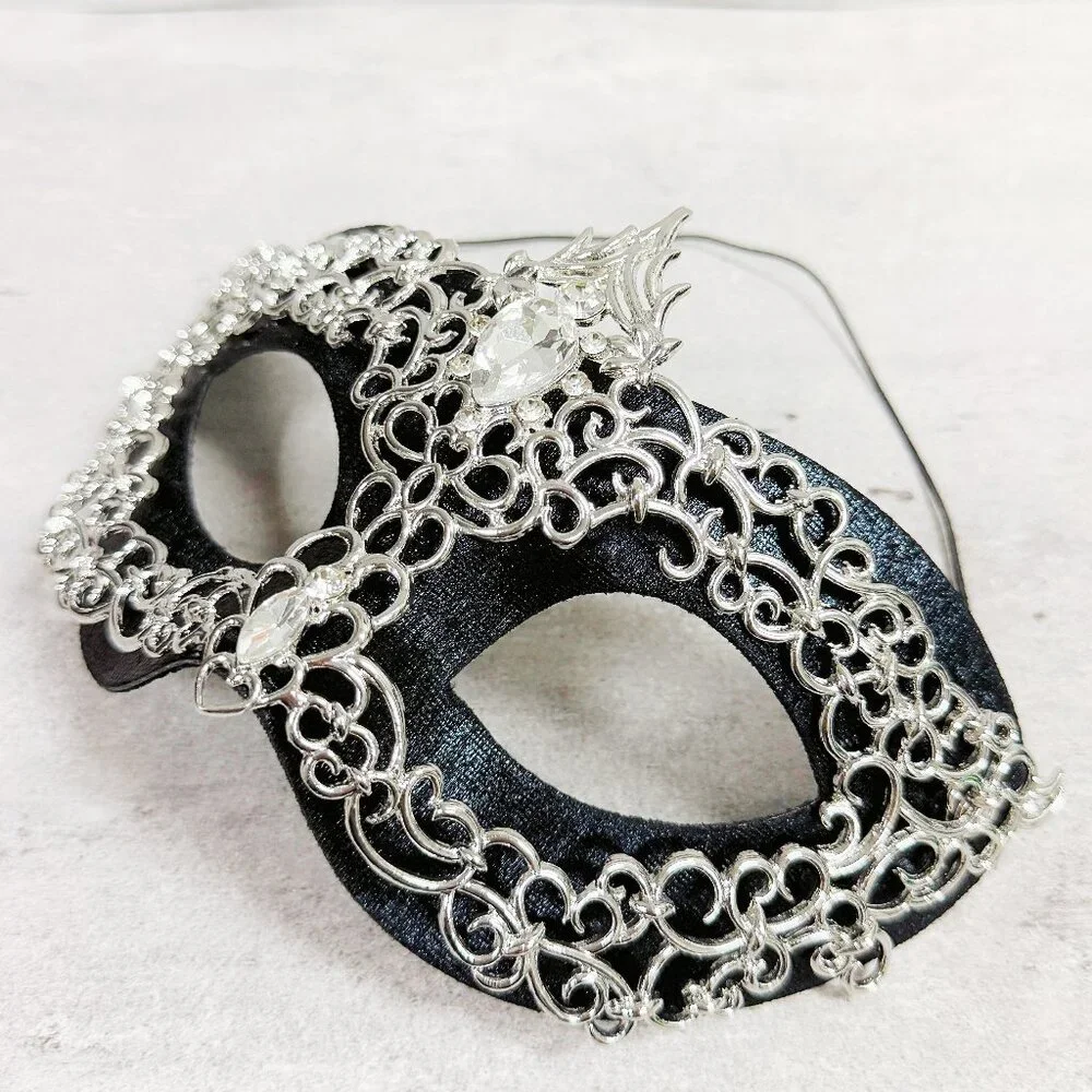 2 in 1 black mask, Masquerade party wedding, silver masquerade mask, Party mask